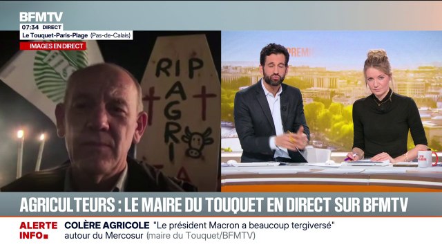 Mercosur: On estime ne pas être protégés comme on devrait l'être, déplore le maire du Touquet présent aux côtés d'agriculteurs rassemblés devant la maison du couple Macron