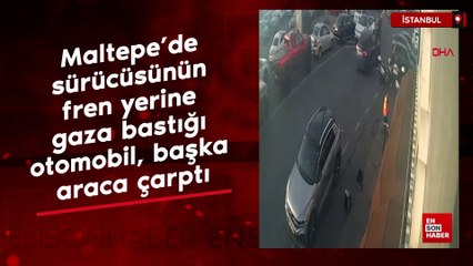 Maltepe'de sürücüsünün fren yerine gaza bastığı otomobil, başka araca çarptı