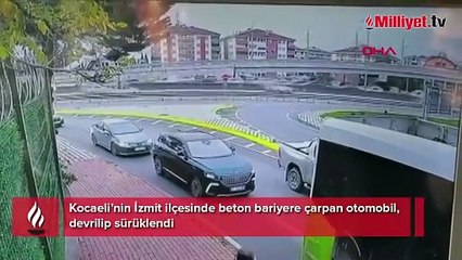 Metrelerce sürüklendi! Beton bariyere çarpan otomobil...