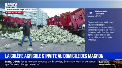 Les agriculteurs en colère déversent des choux-fleurs devant la villa présidentielle au Touquet