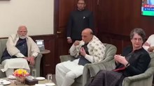 Priyanka Gandhi and PM Modi at a post–Winter Session meeting