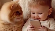 Baby Cat, Cat Freind, Boy, Cat, Boy Cat Together,Cute Baby, Smart Baby, Smart Cat,