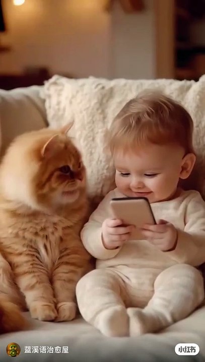 Baby Cat, Cat Freind, Boy, Cat, Boy Cat Together,Cute Baby, Smart Baby, Smart Cat,