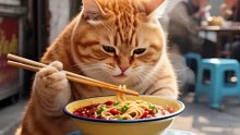 🐱🍜🍲胖橘吃小面被围观了 #胖橘 #会做饭的猫