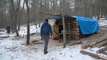 From Nothing to Shelter_ Day and Night Building a Log Cabin in the Frozen Forest(360P)
