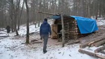 From Nothing to Shelter_ Day and Night Building a Log Cabin in the Frozen Forest(360P)