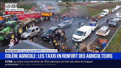 Mobilisation en cours sur l'A63, des taxis se joignent aux agriculteurs