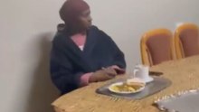 Girl pranks her parents by taking a whole loaf of bread to the table