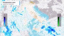 Mappa relativa a pioggia e neve previste in Italia