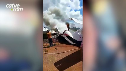 Avião com deputado federal faz pouso de emergência e pega fogo em Rondônia