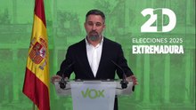 Santiago Abascal celebra el resultado de Vox en Extremadura