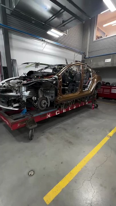 Tesla Model 3 currently on a Celette Sevenne frame machine