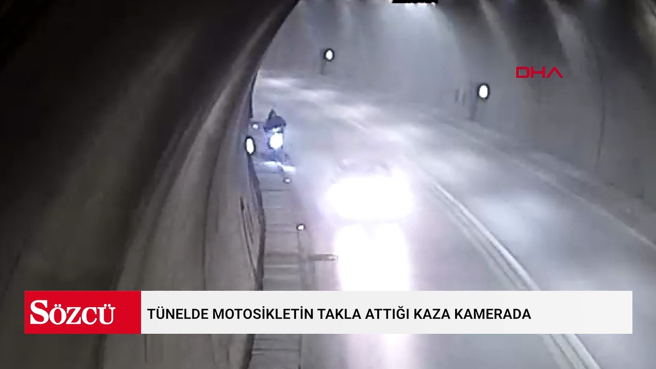 Tünelde motosikletin takla attığı kaza kamerada