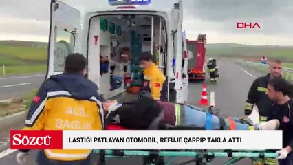 Lastiği patlayan otomobil, refüje çarpıp takla attı