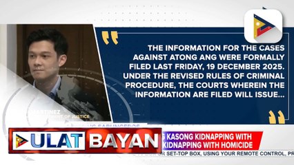 Atong Ang at 21 iba pa, pormal nang kinasuhan ng kidnapping with illegal detention at kidnapping with homicide kaugnay ng pagkawala ng mga sabungero | ulat ni Louisa Erispe