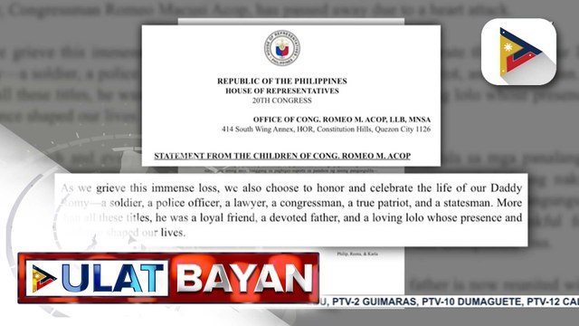 Burol ni Rep. Romeo Acop, bubuksan sa publiko bukas | ulat ni Mela Lesmoras