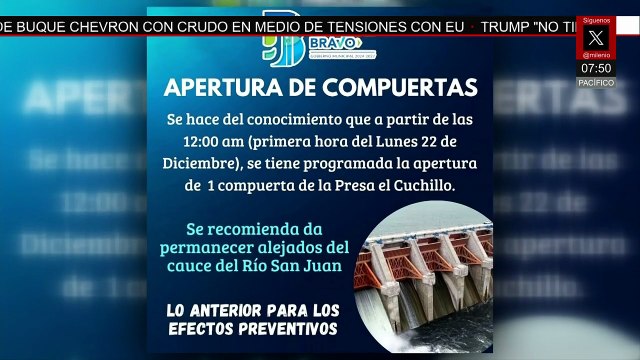 Desfogan la presa El Cuchillo para cumplir pago de agua a Estados Unidos