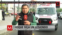 Choque entre motociclista y patrulla deja un lesionado en Reforma e Insurgentes