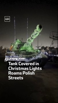 Tank Covered in Christmas Lights Roams Polish Streets