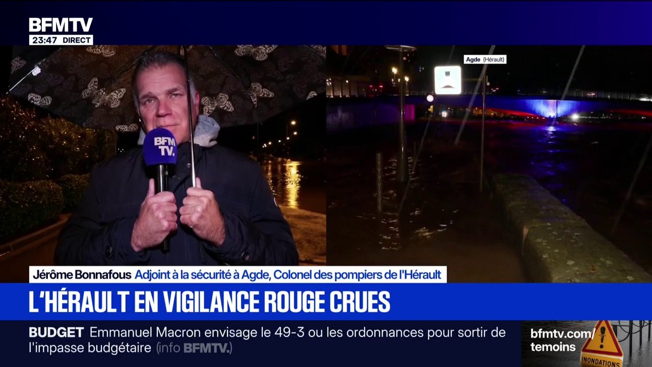 Crues dans L'Hérault: "Pour l'instant, le fleuve ne monte plus", observe Jérôme Bonnafous, colonel des pompiers de l'Hérault