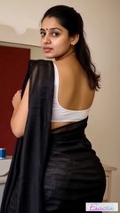 Beautiful Indian Saree Model Black Saree Navel.