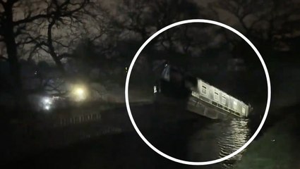 Moment boat swallowed up after canal collapses into Shropshire sinkhole