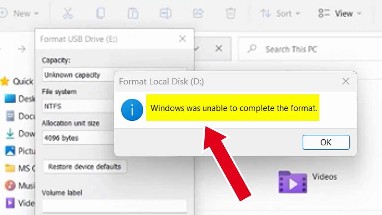 Windows Can’t and unable Format USB Drive - Error 100% Solved