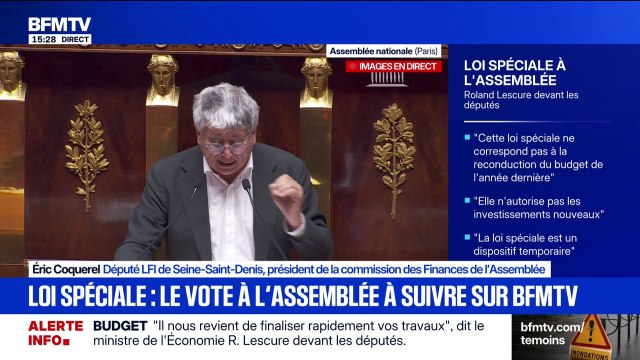 Loi spéciale: Il est heureux que ce budget ait échoué (...) tant il était mauvais , assure Éric Coquerel (LFI)