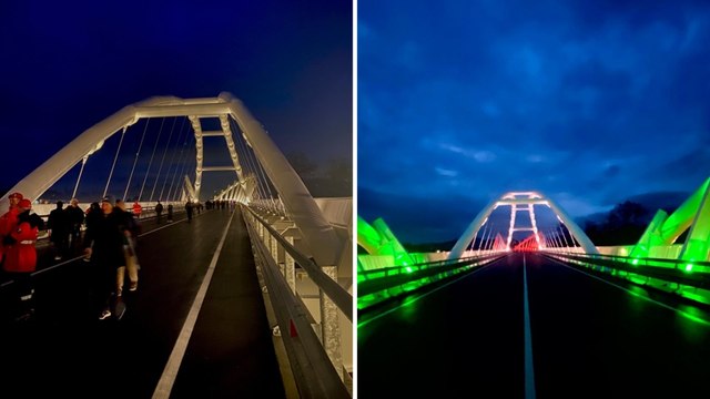 Lucca, inaugurato il nuovo ponte sul fiume Serchio: il video dell'accensione