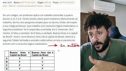 Quem mentiu Raciocínio Lógico  AOCP – MPERS 2018 Analista MP #matemática @marceloboturaa