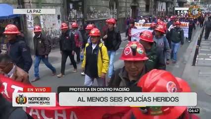 Protesta de mineros dejó seis policías heridos y un aprehendido que repartía dinero a los movilizados