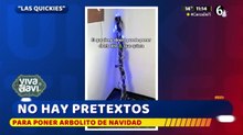 Familia decora escoba como 'pino' de navidad