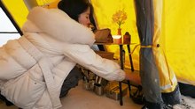 [Extreme Snow Camping] Surviving a Blizzard with a New Inflatable Tent ❄️🐶