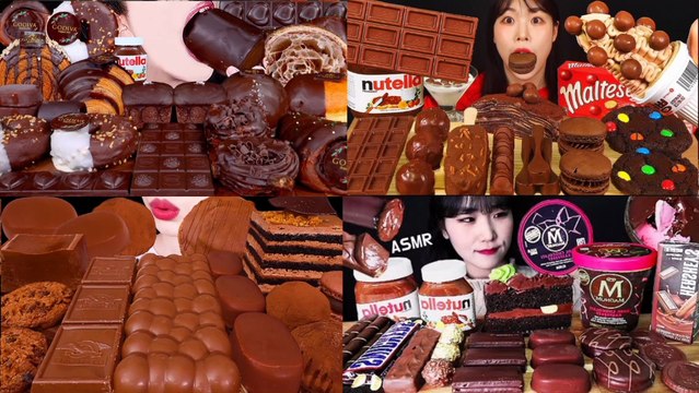 ASMR MUKBANG CHOCOLATE DESSERTS, CHOCOLATE CAKE, ICE CREAM, NUTELLA, MAGNUM9 COOKIE | ASMR EATING COMPILATION