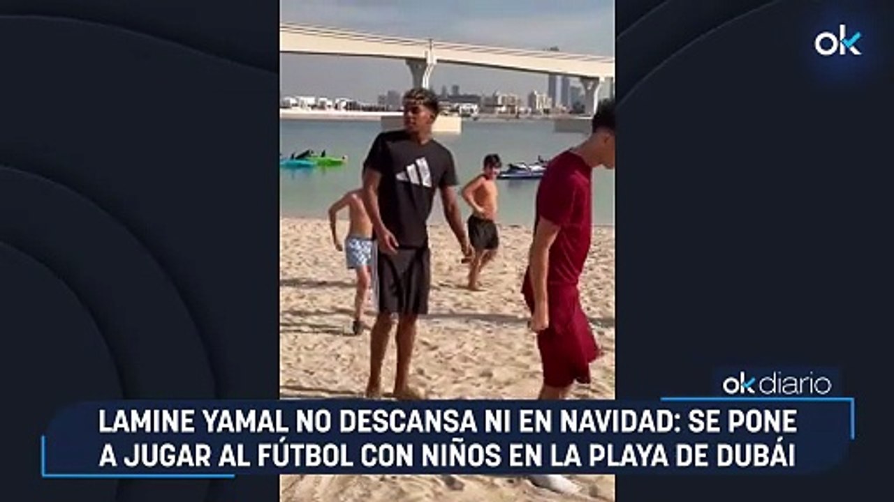 Lamine Yamal no descansa ni en Navidad: se pone a jugar al fútbol con niños en la playa de Dubái