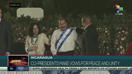 Nicaraguans co-presidents make vows for peace and unity