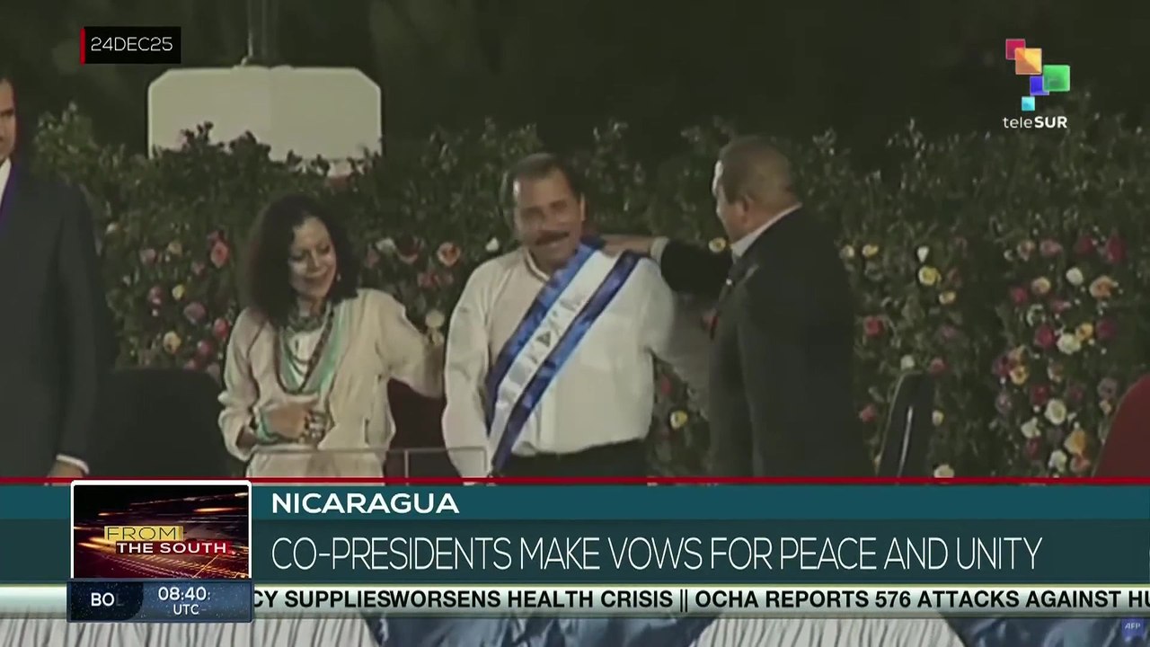 Nicaraguans co-presidents make vows for peace and unity
