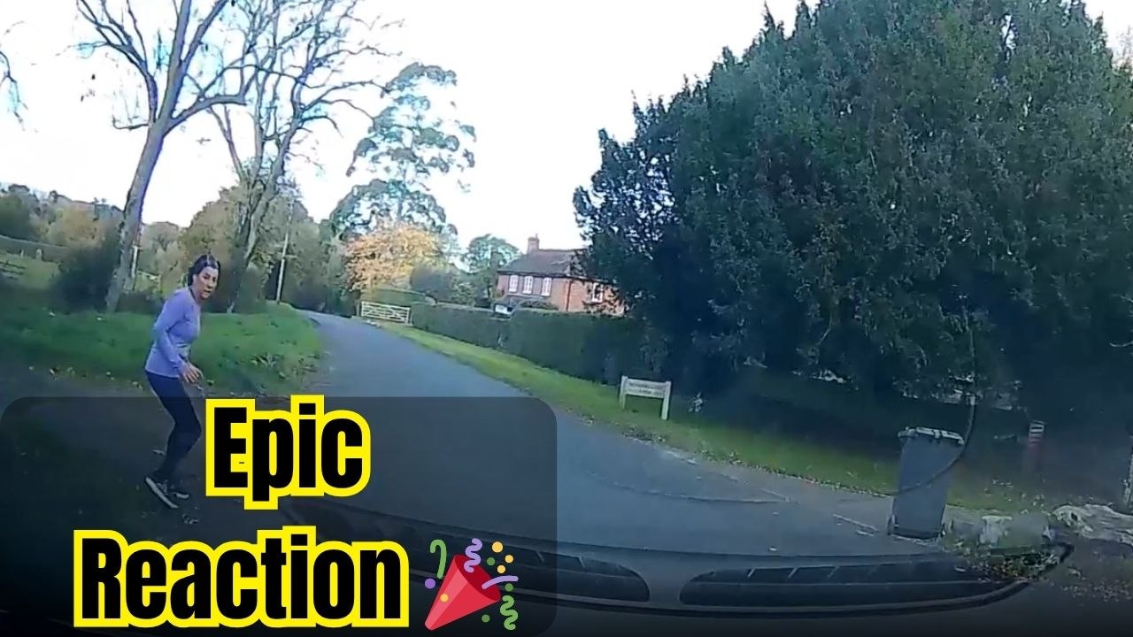 Hilarious reaction caught on dashcam as drama queen thinks car nearly hit her
