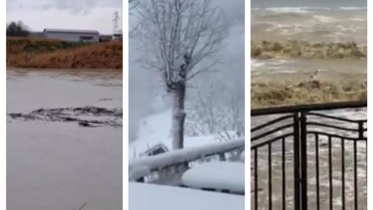 Il video del Natale in allerta rossa dell'Emilia-Romagna: fiumi e torrenti in piane, neve in Appennino e mareggiate sulla costa