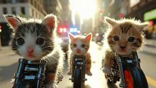 Cat Group Riding bike on raod