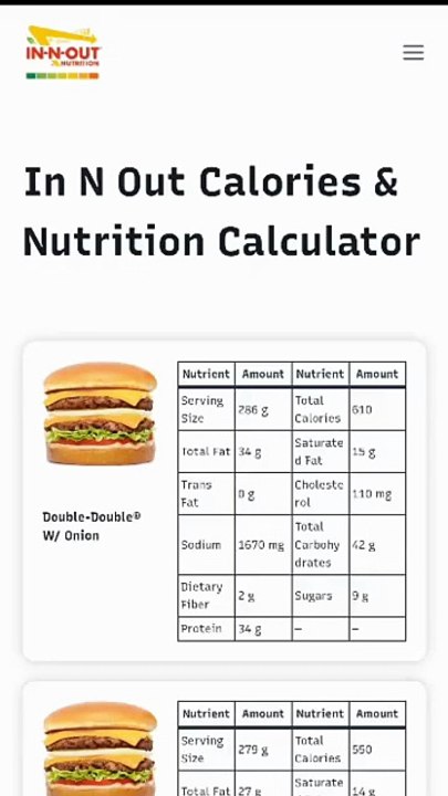 in n out calories