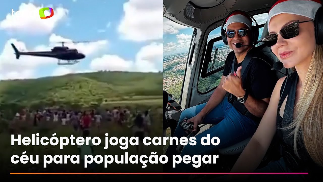 Frigorífico joga carnes com Flávio Bolsonaro por helicóptero em ação de Natal e gera polêmica