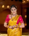 Shobha Shetty looking beautiful in yellow saree traditional look