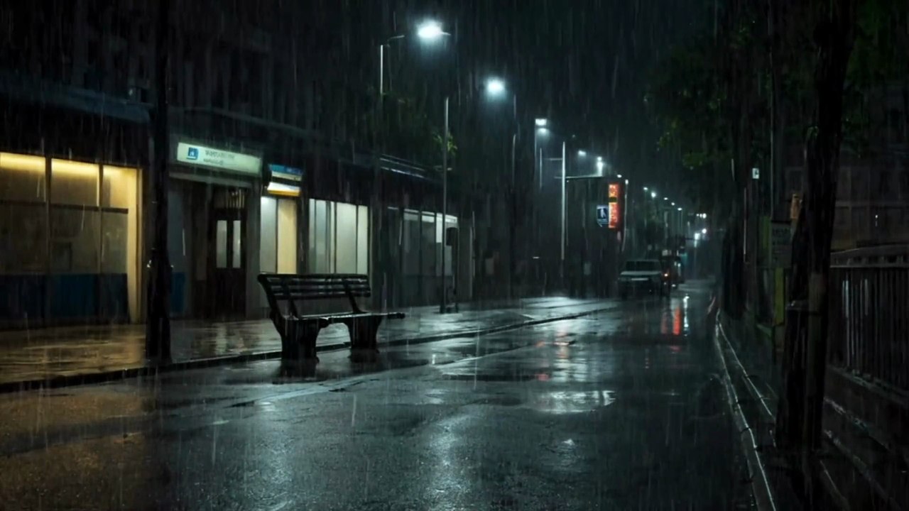 Relaxing sound of rain falling on a quiet road outside - white noise perfect for overcoming insomnia