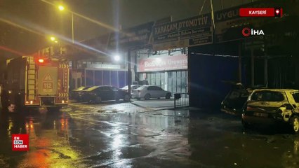 Kayseri'de bir gün önce oto sanayiye bırakılan kazalı otomobil alev aldı