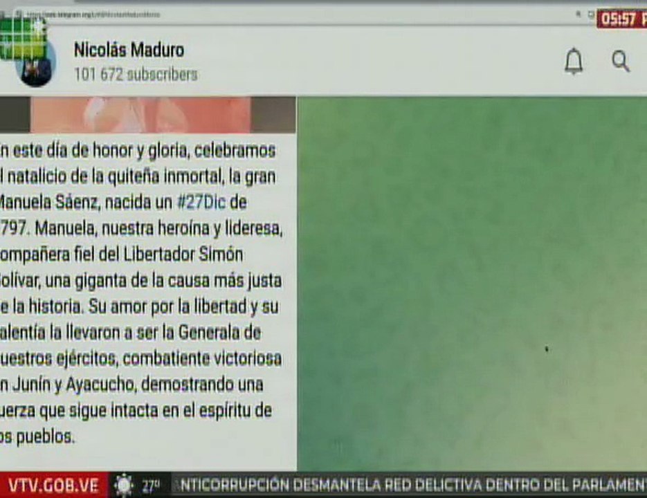 Presidente Maduro: En este día celebramos el natalicio de nuestra heroica y lideresa Manuelita Sáenz