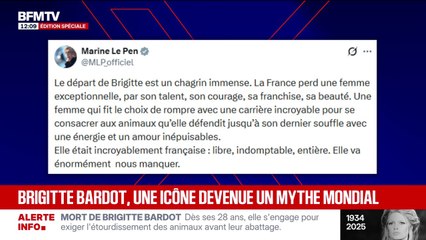 Décès de Brigitte Bardot: "Elle était incroyablement française", réagit Marine Le Pen