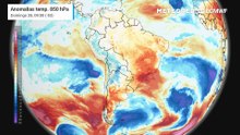 Domingo, 28 de dezembro: temperaturas em 850 hPa (massas de ar)