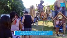 Con dibujos de mariposas, los niños recuerdan a Kim junto al capibara del grupo Drako