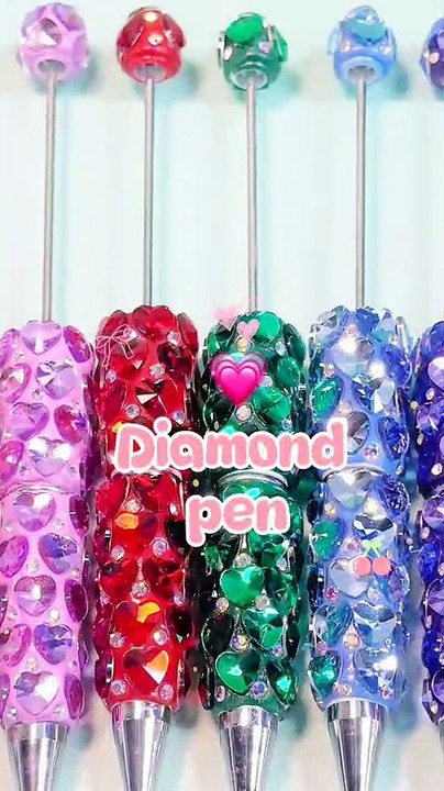 Beadable Clay Pens with Multi-Color Shiny Hearts White Pearls Mini AB Rhinestones Chains